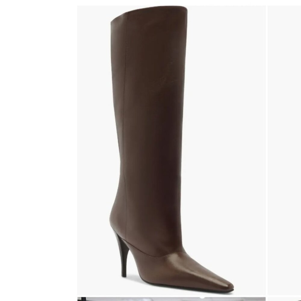 New Schutz Rudy Boot in Root Brown leather knee high heel pointed toe stiletto